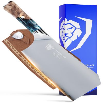 Dalstrong Valhalla Series 7 Inch HC Steel Meat Cleaver - Razor Sharp Knife - Celestial Resin & Wood Handle - Heavy Duty Slicer - Leather Sheath