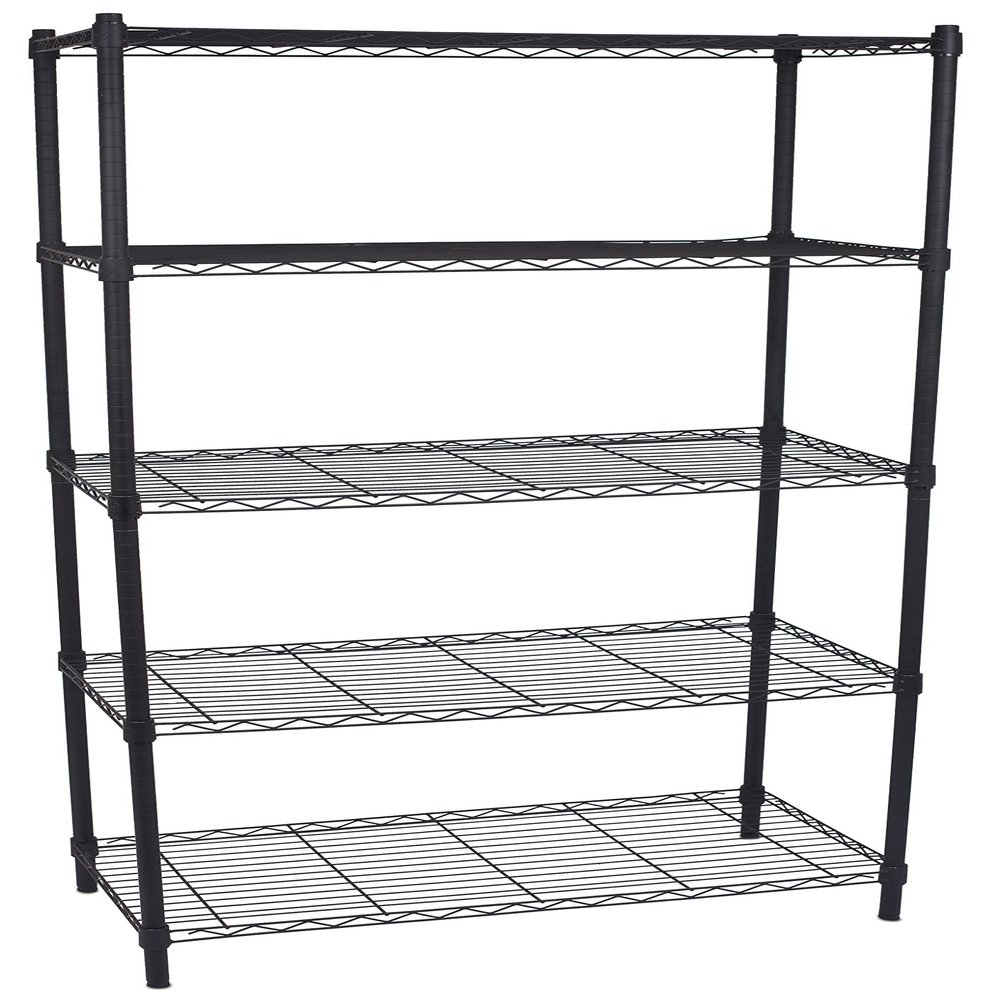 BIRDROCK HOME 5-Tier Wire Shelving, Flat Black, Heavy Duty Shelf, Wide Adjustable Rack Unit, Kitchen Storage