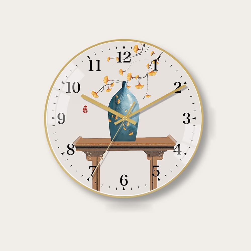 BcofoA Wall Clock Chinese Style Ancient Rhyme Fashion Art Silent Wall Clock Home Living Room Dining Room Decoration Clock Wall Hanging Ethnic Style Clock, Ultra-Quiet.(Style 3,10in/25.5cm)