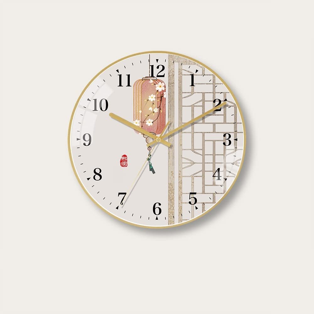 BcofoA Wall Clock Silent Non-Ticking Chinese Ancient Rhyme Fashion Art Mute Wall Clock Home Living Room Dining Room Decoration Clock Wall Hanging Ethnic Style Clock.(Style 1,10in/25.5cm)