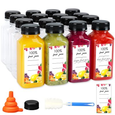 Moretoes 50pcs 8oz Juice Bottles, Plastic Bottles with Caps, Bulk Clear Beverage Containers for Juicing Drinking Milkshake Tea and Other Beverages