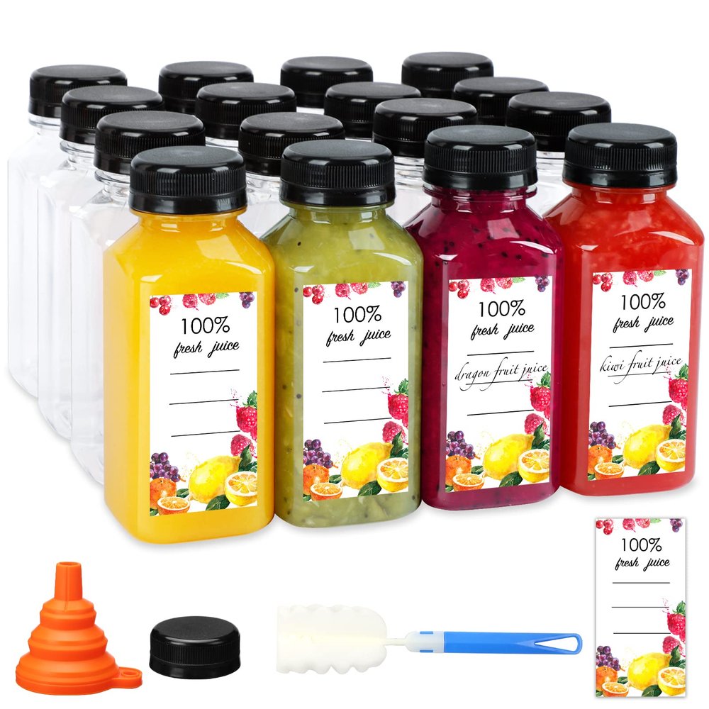 Moretoes 50pcs 8oz Juice Bottles, Plastic Bottles with Caps, Bulk Clear Beverage Containers for Juicing Drinking Milkshake Tea and Other Beverages