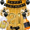 21st Birthday Decorations for Him Her, Black and Gold 21 Birthday Decorations with Happy Birthday Banner,Fringe Curtain,Confetti and Latex Balloons view 1