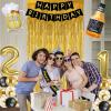 21st Birthday Decorations for Him Her, Black and Gold 21 Birthday Decorations with Happy Birthday Banner,Fringe Curtain,Confetti and Latex Balloons view 4
