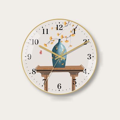 BcofoA Wall Clock Chinese Style Ancient Rhyme Fashion Art Silent Wall Clock Home Living Room Dining Room Decoration Clock Wall Hanging Ethnic Style Clock, Ultra-Quiet.(Style 1,14in/35.5cm)