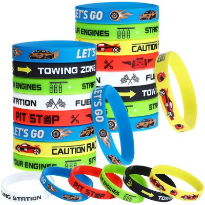 Skylety 24 Pack Race Car Party Favors Race Car Silicone Bracelets Racing Checkered Flag Wristbands Racing Flag Rubber Bracelets Birthday Party Decorations for Sports Events Fitness Dirt Bike Task