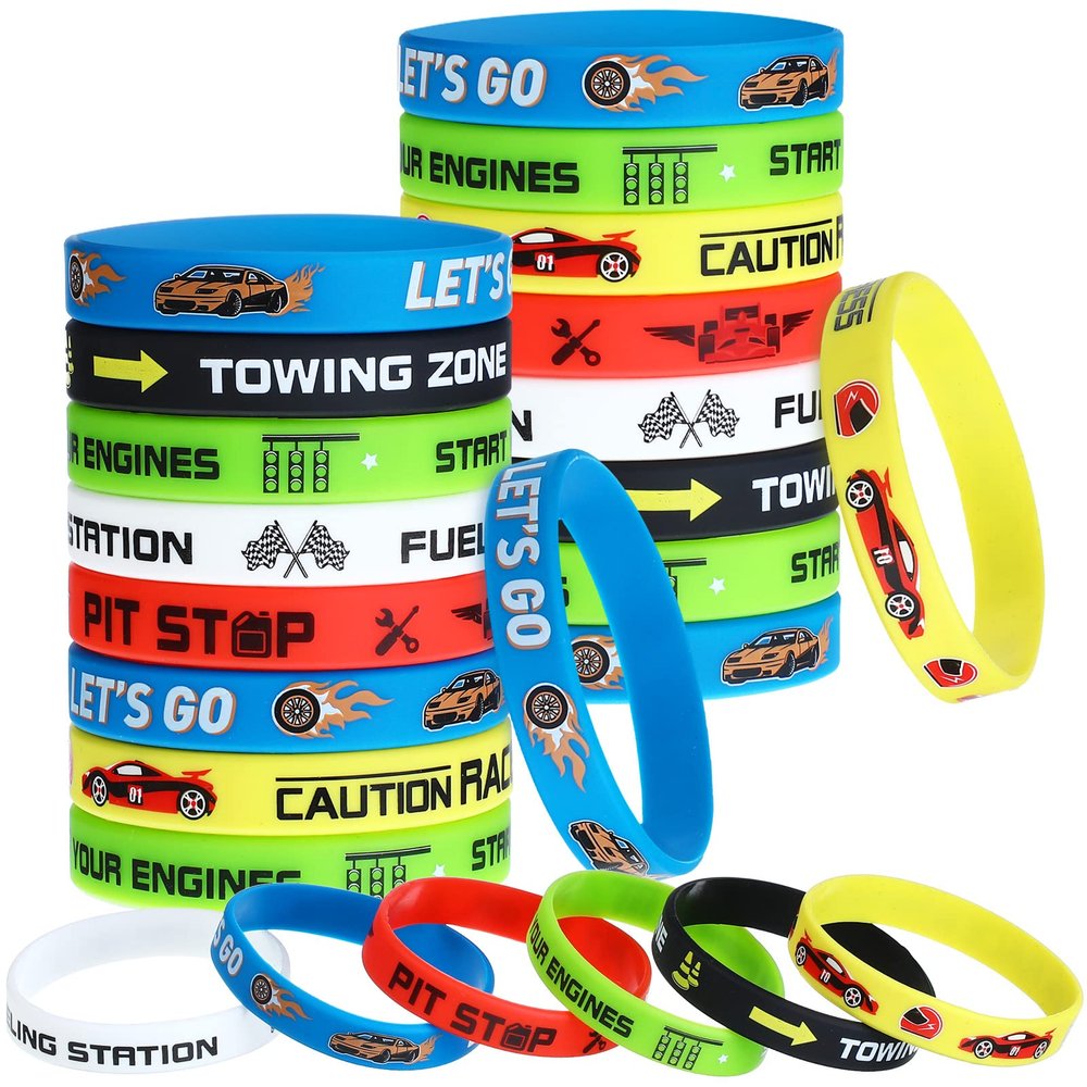 Skylety 24 Pack Race Car Party Favors Race Car Silicone Bracelets Racing Checkered Flag Wristbands Racing Flag Rubber Bracelets Birthday Party Decorations for Sports Events Fitness Dirt Bike Task