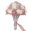 8.3 Inch Handmade Satin Rose Bridal Bouquet Toss Round Wedding Bouquet Throw Toss Artificial Flower Bunch Ivory + Shimmering Blush Pink view 2