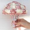 8.3 Inch Handmade Satin Rose Bridal Bouquet Toss Round Wedding Bouquet Throw Toss Artificial Flower Bunch Ivory + Shimmering Blush Pink view 4