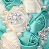8.3 Inch Handmade Satin Rose Bridal Bouquet Toss Round Wedding Bouquet Throw Toss Artificial Flower Bunch Ivory + Pale Blue view 4