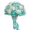 9.4 Inch Handmade Satin Rose Bridal Bouquet Toss Round Wedding Bouquet Throw Toss Artificial Flower Bunch Ivory + Pale Blue view 2