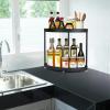 2 Tier Bathroom Countertop Organizer, Corner Storage Shelf Counter Standing Rack Cosmetic Vanity Tray Kitchen Spice Rack, Black view 3