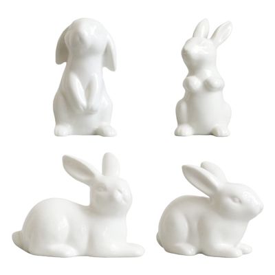 4Pcs Easter Rabbit Figurine Ceramic Bunny Statues Mini Garden Ornaments Easter Party Decor for Lawn Table Office
