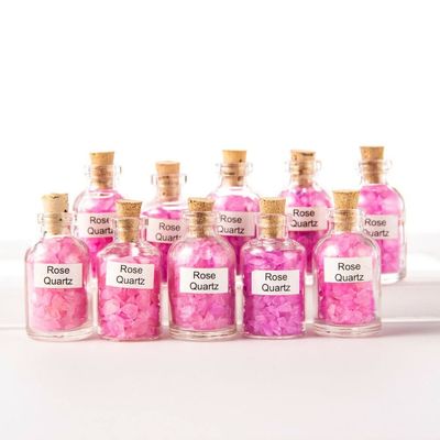 10 Tumbled Pink Rose Quartz Chips Mini Bottles Crystal Rock Gem Specimens Stones