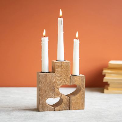 Kalalou NGA1437 Triple Reclaimed Heart Taper Candle Holder, 9-inch Height