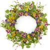 Artificial 20" Spring Summer Wreath with Pansy Flower,Yellow Daisy,Rose Leaf,Eucalyptus Leaf,Fern Branch for Front Door Indoor Outdoor Farmhouse Wall Window Festival Wedding Decor,Gift Box Included view 1