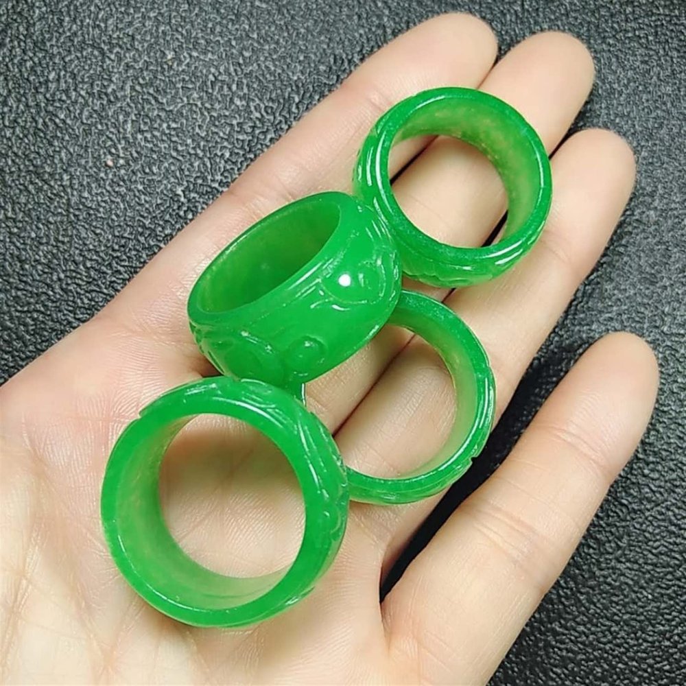 SMDSAZ Real Green Jade Ring Men and Women Rings Hand-Carved Exquisite Jadite Ring Jade Jewelry Jade Gift (Ring Size : Inner diameter16mm)