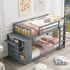 Twin Over Twin Bunk Bed with Storage, Solid Wood Bunk Bed with Attached Cabinet and Shelves Storage, Floor Bunk Bed for Kids/Teens/Adults (Grey*) view 1