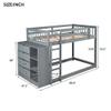 Twin Over Twin Bunk Bed with Storage, Solid Wood Bunk Bed with Attached Cabinet and Shelves Storage, Floor Bunk Bed for Kids/Teens/Adults (Grey*) view 2