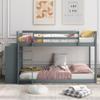 Twin Over Twin Bunk Bed with Storage, Solid Wood Bunk Bed with Attached Cabinet and Shelves Storage, Floor Bunk Bed for Kids/Teens/Adults (Grey*) view 3