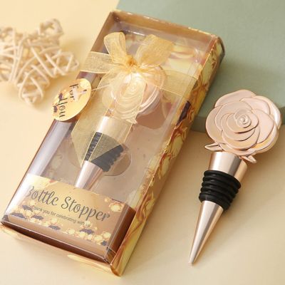 15 pcs Rose Wine Stoppers Wedding Favors,Rose Flower Bridal Shower Souvenirs or Baby Shower Favors for Baby Boy or Girl Return Gifts for Guestsgold, rose15