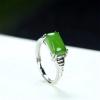 Natural Hand-Carved 925 Silver Gufajin Inlaid Jade Square Ring Fashion Jewelry Men Women Luck Gifts (Gem Color : Green) view 1