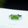Natural Hand-Carved 925 Silver Gufajin Inlaid Jade Square Ring Fashion Jewelry Men Women Luck Gifts (Gem Color : Green) view 3