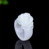 SMDSAZ Natural White Jade Emerald Rose Flower Ring Hand-Carced Chinese Charm Jewelry Gifts for Women (Ring Size : Inner Diameter 20mm) view 2