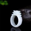 SMDSAZ Natural White Jade Emerald Rose Flower Ring Hand-Carced Chinese Charm Jewelry Gifts for Women (Ring Size : Inner Diameter 20mm) view 3