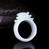 SMDSAZ Natural White Jade Emerald Rose Flower Ring Hand-Carced Chinese Charm Jewelry Gifts for Women (Ring Size : Inner Diameter 20mm) view 4