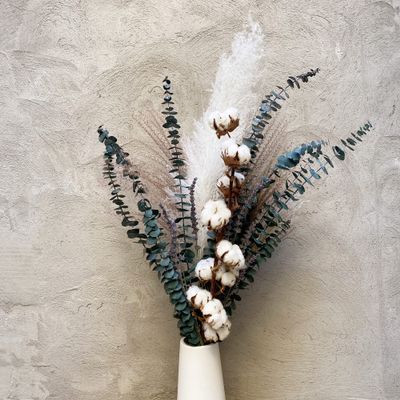 Cotton, Eucalyptus Bouquet, Bohemian Flower Arrangement, vase Home Decoration (Bouquet+Vase D)
