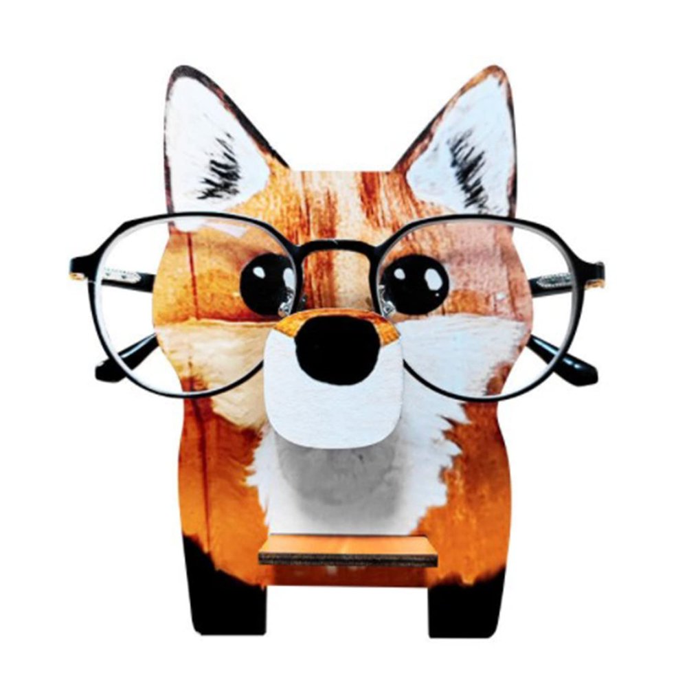 FLAUU Creative Animal Glasses Holder Handmade Wood Carved Animal Eyeglass Holder Stand Wooden Spectacle Frame Sunglasses Display Stand for Home Table Decor Office Desk Decor Accessories,Fox