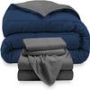5 Piece Bed-in-A-Bag Box Stitched Comforter & Sheet Set 100% Egyptian Cotton 500 GSM Fill All Season Bedding Sets Down Alternative Reversible Comforter (Twin Size, Navy - Grey/Grey) view 1