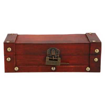 PLLO Wooden Treasure Chest Boxes, Vintage Antique Small Decorative Wood Storage Trunk default