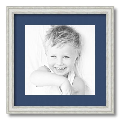 ArtToFrames 11x11 inch Off White Wash on Ash Picture Frame with 2 Inch Single Delft Blue Mat, SingleMat-0151-59504-475-11x11-885