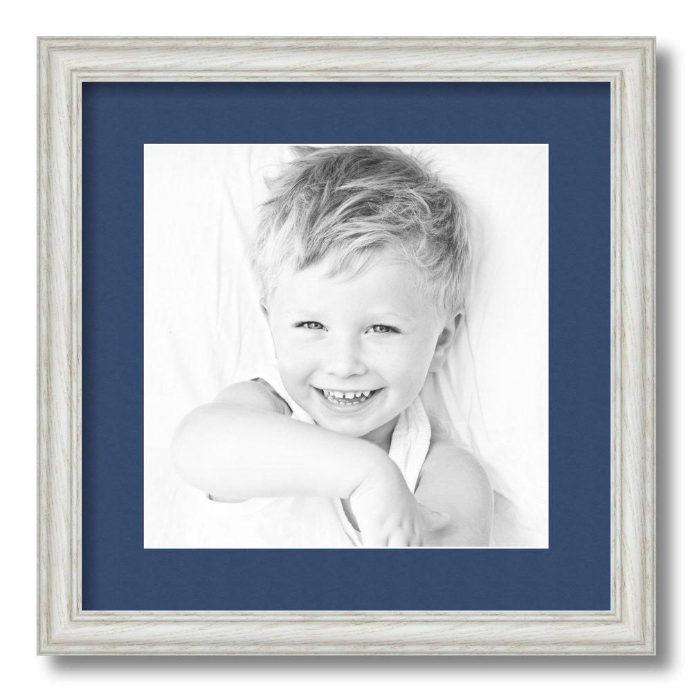 ArtToFrames 11x11 inch Off White Wash on Ash Picture Frame with 2 Inch Single Delft Blue Mat, SingleMat-0151-59504-475-11x11-885