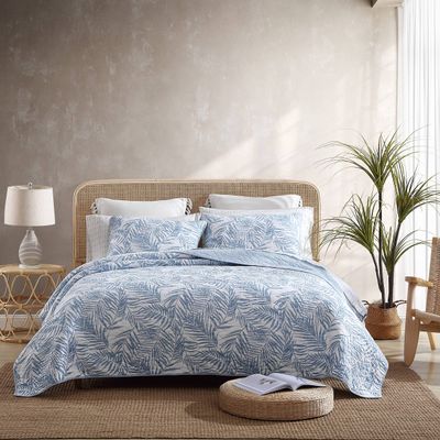 Tommy Bahama - King Quilt Set, Reversible Cotton Bedding with Matching Shams, Coastal Super Soft Bedding Set (Palmday Blue, King)