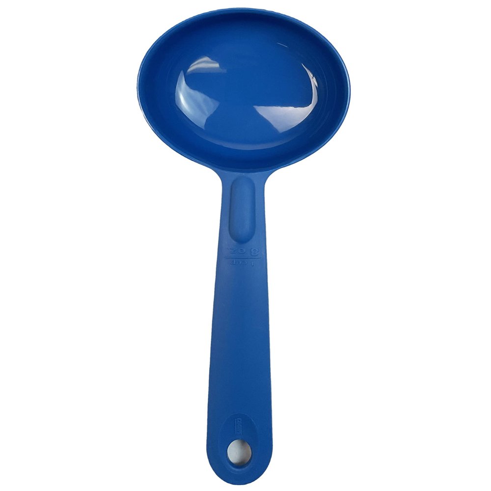 Rite-Size 8 oz. Solid Round Circle Server Portion Utensil, Copolymer Plastic Heat Resistant Professional Cooking Tool, Blue