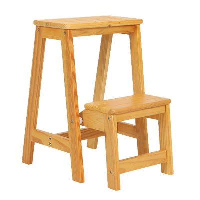 Ladder Chair Step Stool 2-Step, Wooden Steps Ladder Multifunction Folding Kitchen Step Safety Non-Slip Tread Shoe Bench/Flower Rack, Max. 150kg
