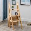4 Step Ladder Chair Wooden Bookshelf, Foldable Step Stool Stepladder Stairs Chair Plant Stand Display Shelves Dinner Chairs for Office Household Kitchen view 3
