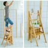 4 Step Ladder Chair Wooden Bookshelf, Foldable Step Stool Stepladder Stairs Chair Plant Stand Display Shelves Dinner Chairs for Office Household Kitchen view 4
