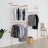 EDCB Modern Simple Industrial Pipe Double Hanging Rods Clothing Rack, Clothes Rack Wall Mounted Heavy Duty Hanging Clothes Rack, Detachable Garment Bar 93.7X84inch (Gold) view 3