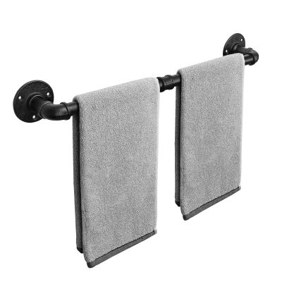 Livabber Industrial Pipe Towel Bar, Rustic Iron Decor Bathroom Hardware Towel Holder Accessory, Heavy Duty Wall Mounted Bath Towel Rack, Black (18 Inch)