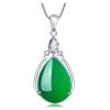 Fashion Natural Green Jade Chalcedony Water Drop Pendant 925 Silver Necklace Carved Charm Jewelry Fashion Amulet Gifts for Women view 1