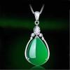 Fashion Natural Green Jade Chalcedony Water Drop Pendant 925 Silver Necklace Carved Charm Jewelry Fashion Amulet Gifts for Women view 2
