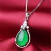 Fashion Natural Green Jade Chalcedony Water Drop Pendant 925 Silver Necklace Carved Charm Jewelry Fashion Amulet Gifts for Women view 3