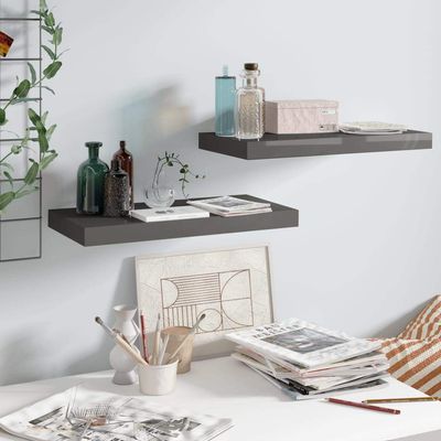ZQQLVOO Floating Wall Shelves 2 pcs,Floating Shelves Wall Mounted,Wall Shelves,Storage Shelves,Floating Shelf,Brackets for Living Room, Bedroom, Kitchen, Bathroom, High Gloss Gray 19.7"x9.1"x1.5" MDF