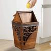 YUEYOULII Trash Bin Retro Swing Lid Trash Can Handmade Hollow Carved Trash Can Indoor Waste Paper Basket Trash Can 3.2 Gallon Waste Container Bedroom Trash Can (Color : A) view 4