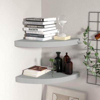ZQQLVOO Floating Corner Shelves 2 pcs,Floating Shelves Wall Mounted,Wall Shelves,Storage Shelves,Floating Shelf,Brackets for Living Room, Bedroom, Kitchen, Bathroom, Gray 13.8"x13.8"x1.5" MDF