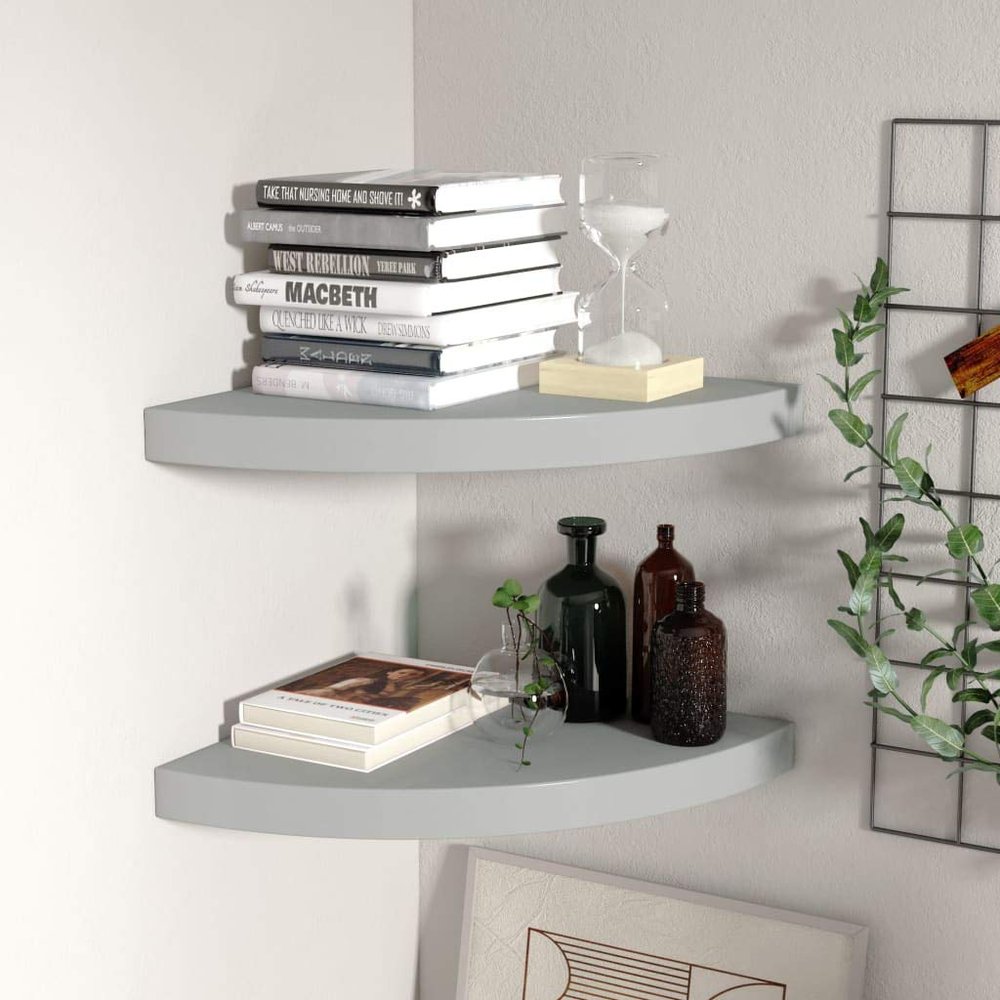 ZQQLVOO Floating Corner Shelves 2 pcs,Floating Shelves Wall Mounted,Wall Shelves,Storage Shelves,Floating Shelf,Brackets for Living Room, Bedroom, Kitchen, Bathroom, Gray 13.8"x13.8"x1.5" MDF